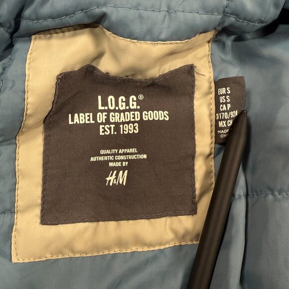 L.O.G.G Label of Graded Goods Jacket Mens Small Blue Hooded H&M Winter Puffer - Picture 2 of 11